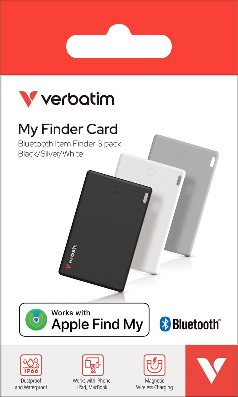 Verbatim Bluetooth tracker Li-Ion batterie polymère 110mAh My FinderTracker My Finder Card MYFCR-03BSW pour Apple iOS Find My App Retail (pack de 3)