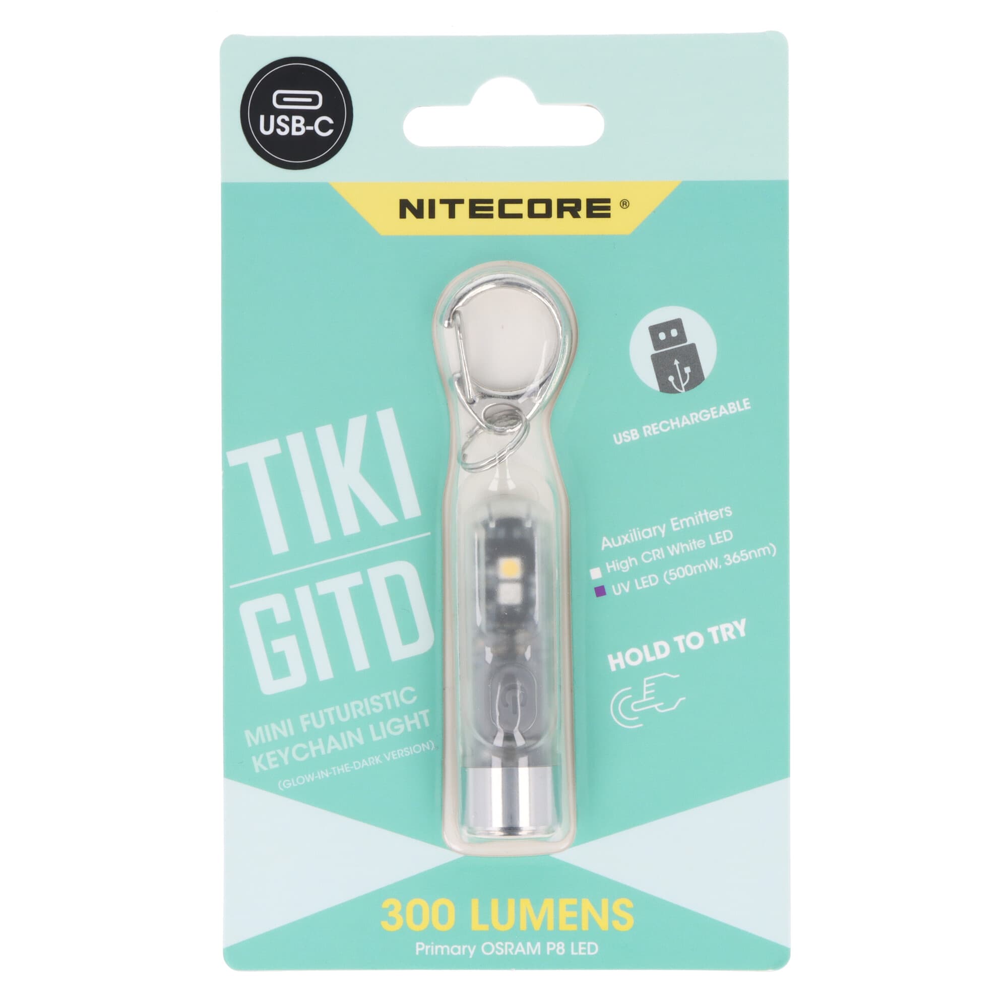 Nitecore TIKI GITD mini lampe porte-clés, brille dans le noir, vert, 3 sources lumineuses, 12 grammes ultraléger