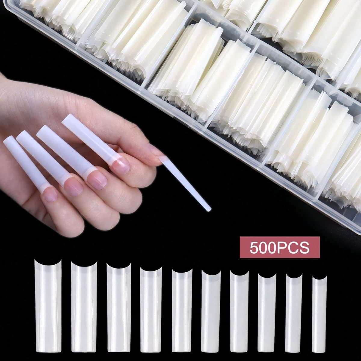 Rehaussez votre style avec 500 pièces / boîte Conseils d'ongle d'art naturel NO-C demi-couverture XXL Kit d'ongles artificiels, demi-couverture