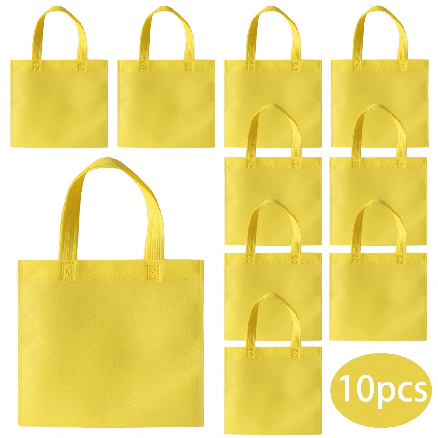 10 pièces Petits sacs de faveur non tissés jaunes, 8*8 pouces, sac cadeau renouvelable avec poignée, idéal pour la fête d'anniversaire