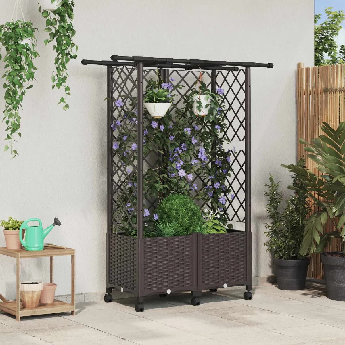 vidaXL Lit Élevé avec Treillis et Toit Marron 124 x 40 x 142 cm PP