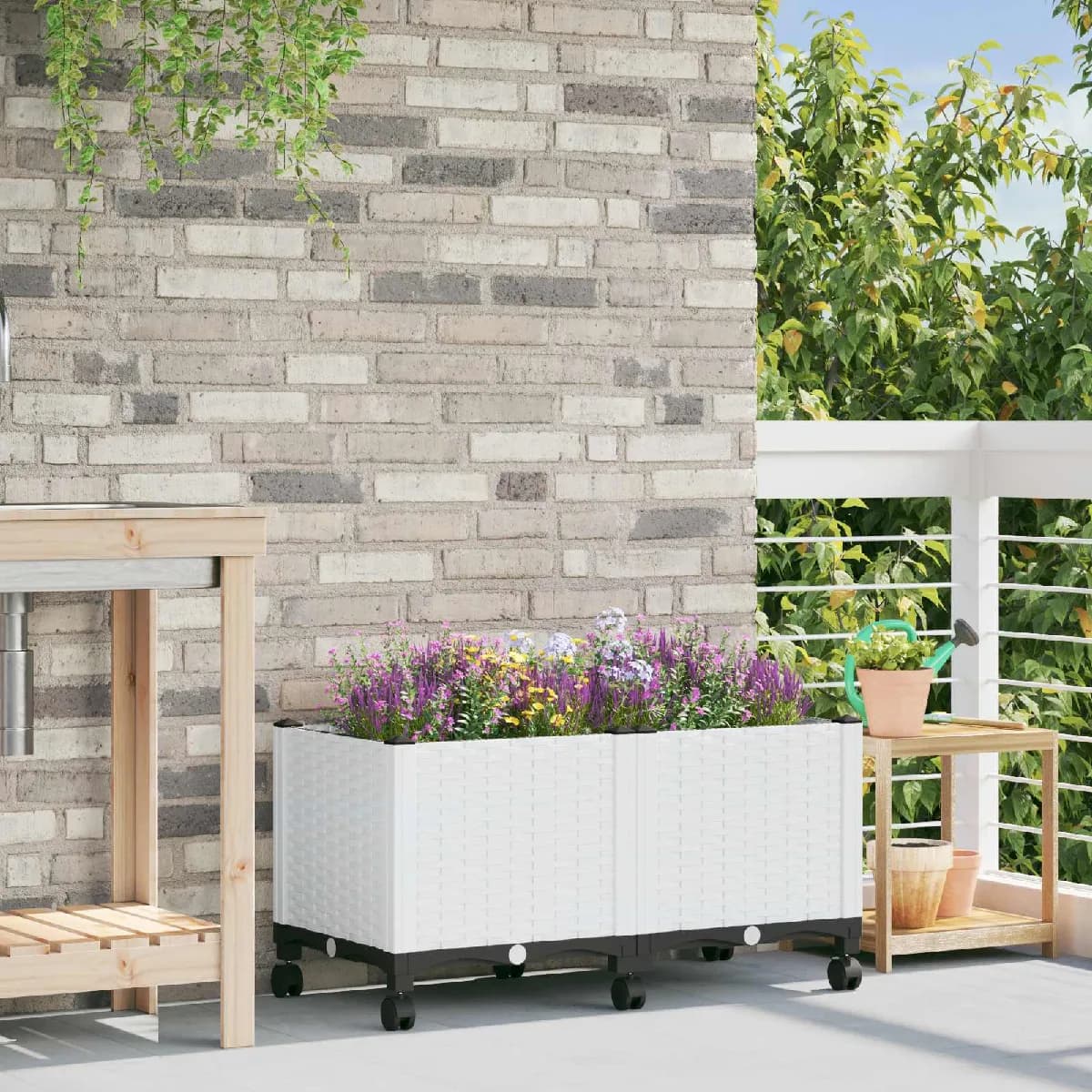 vidaXL Jardinière avec Roues Blanc 80 x 40 x 48 cm PP