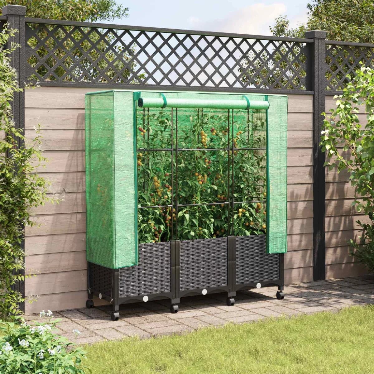 vidaXL Jardinière de jardin avec couverture de serre et roues 3 pc PP