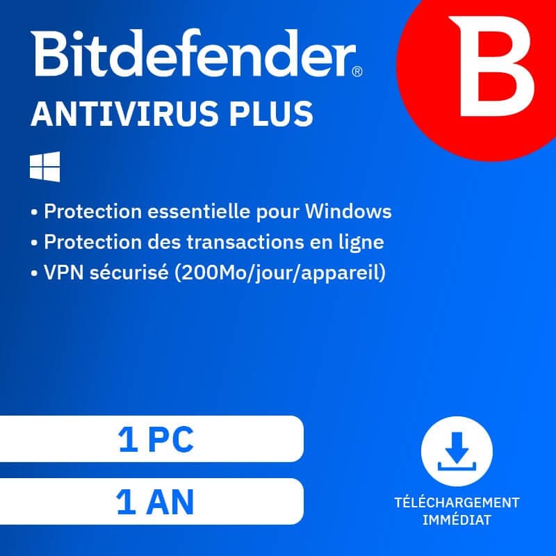 Bitdefender Antivirus Plus 2026 | Renouvellement automatique | 1 PC | 1 An | Téléchargement