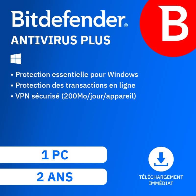 Bitdefender Antivirus Plus 2026 | Renouvellement automatique | 1 PC | 2 Ans | Téléchargement