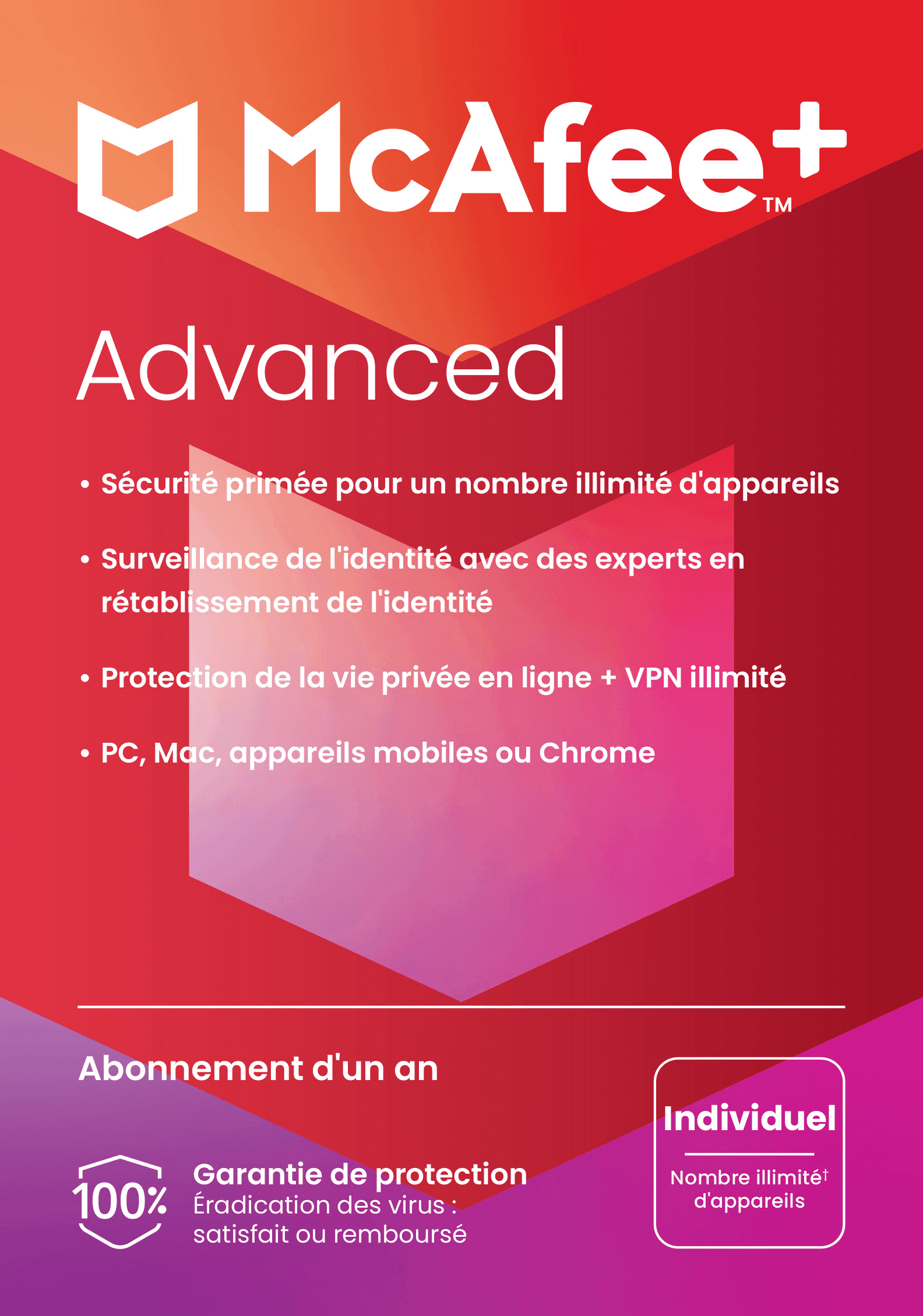McAfee+ Advanced Individual 2026 | Renouvellement automatique | Appareils illimités | 1 An | Téléchargement